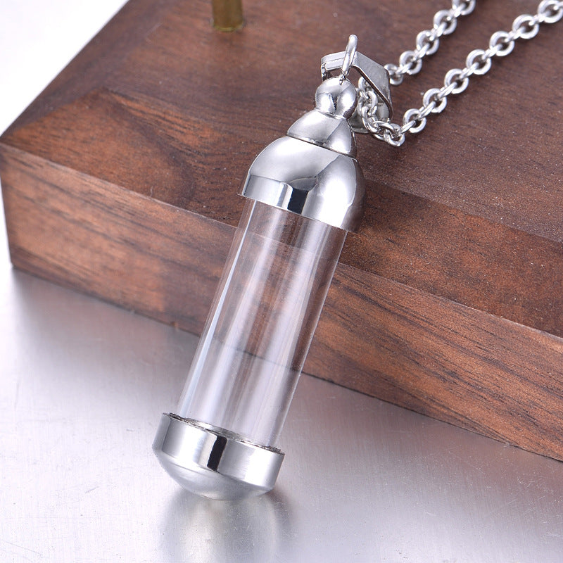 Essence Elysium: Stainless Steel Glass Perfume Pendant.