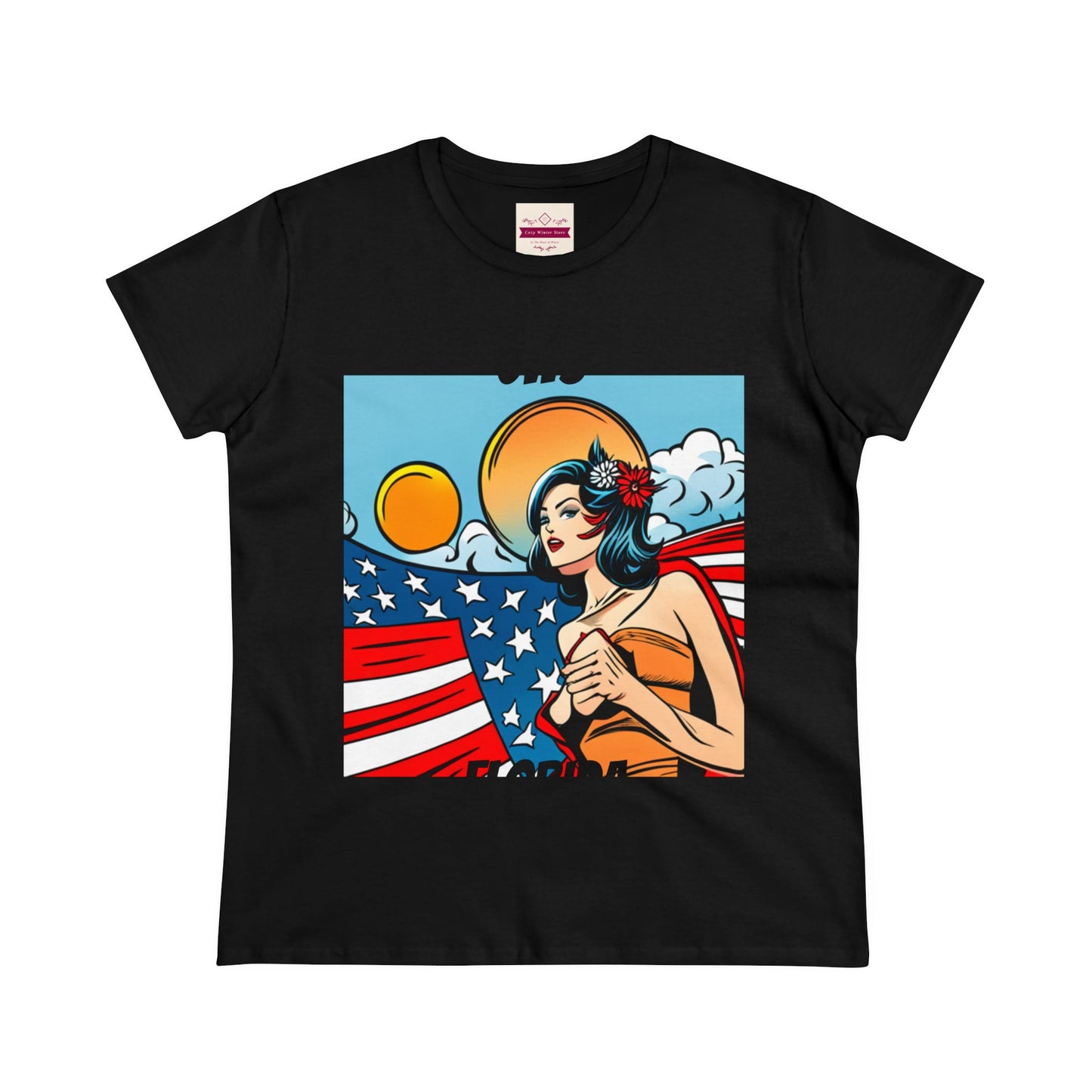 CWS Damen-T-Shirt aus mittelschwerer Baumwolle mit USA-Flagge von Cozy Winter Store (Versand nur innerhalb der USA)