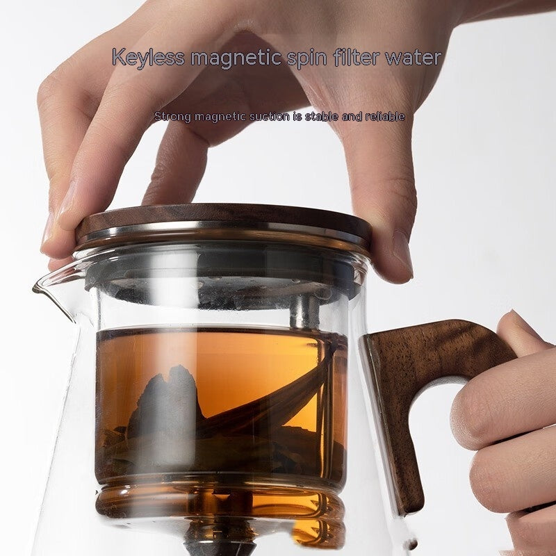 One-Click Filtering Walnut Full Glass Liner Teapot