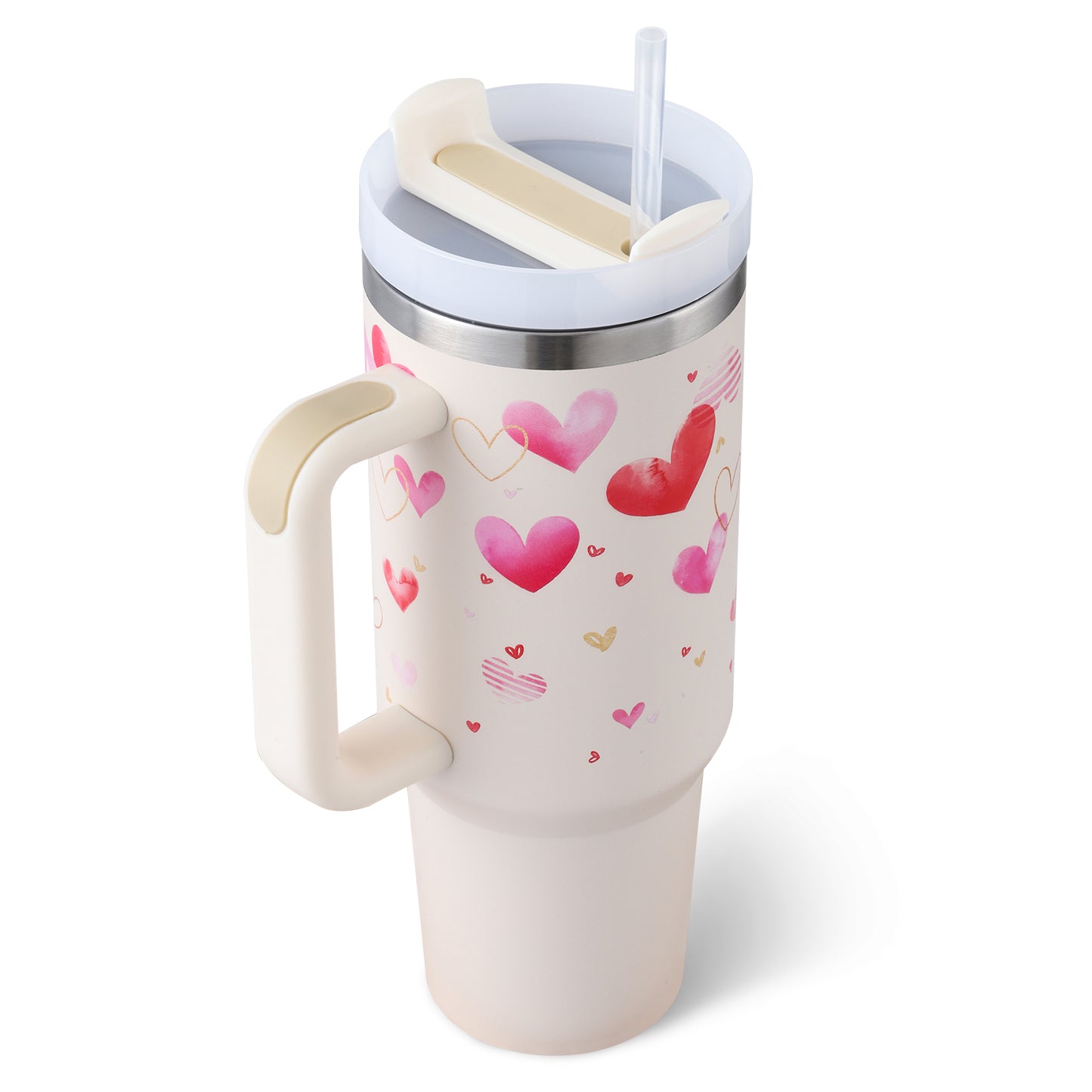 Thermobecher als Geschenk zum Valentinstag, 1,2 l, Kaffee-Isolierbecher mit Strohhalm und Griff, tragbare Wasserflasche aus Edelstahl fürs Auto, große Kapazität, BPA-freier Thermobecher für unterwegs