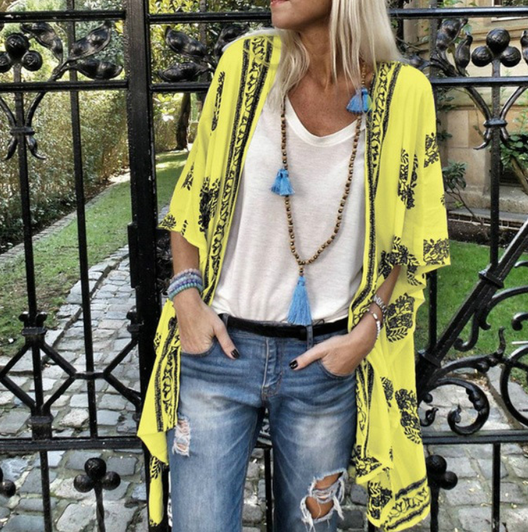 Printed Sleeve Mid-Length Cardigan Shirt