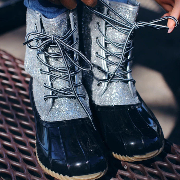 Rubber sequined snow boots