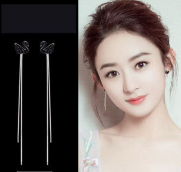 Silver Pin Black Swan Earrings