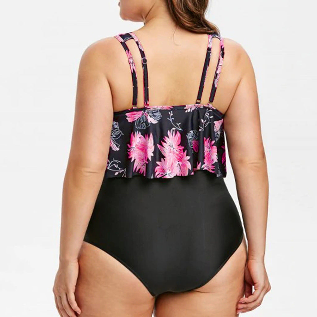 High waist lotus print swimsuit