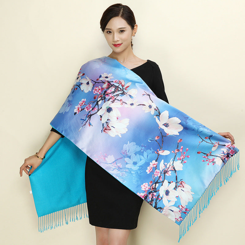 With a cheongsam shawl