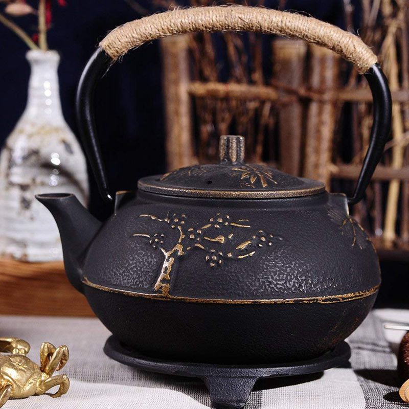 Japanese cast iron teapot, peony teapot, teapot