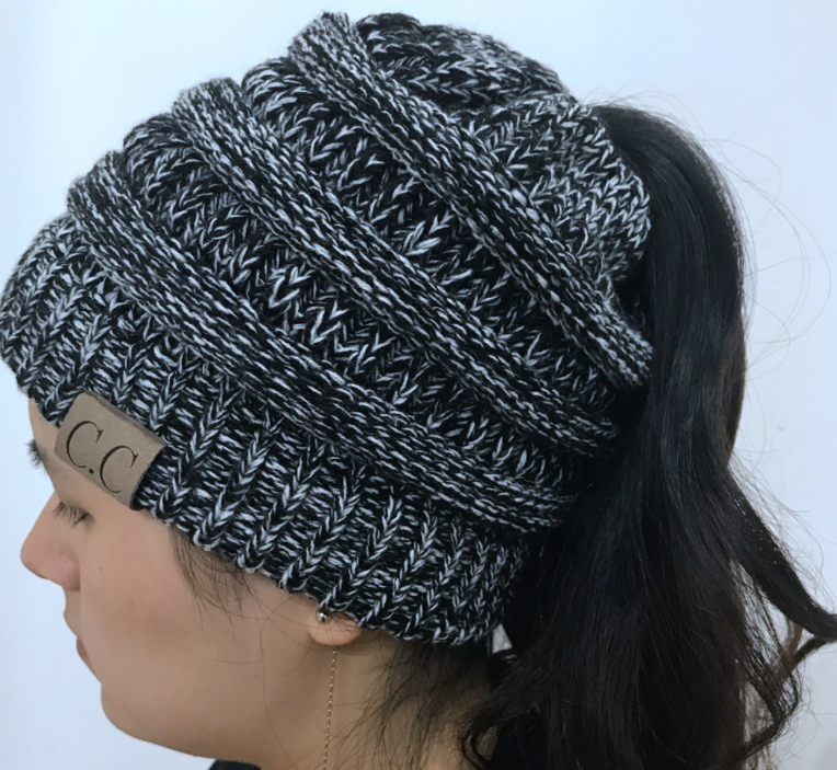 Beanie-Mütze mit hohem Dutt und Pferdeschwanz, dick, weich, dehnbar, Zopfmuster, warm, flauschig, gefüttert, Totenkopf-Mütze, Acryl-Mützen für Herren und Damen