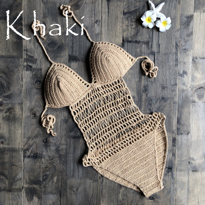 Hand-woven one-piece swimsuit