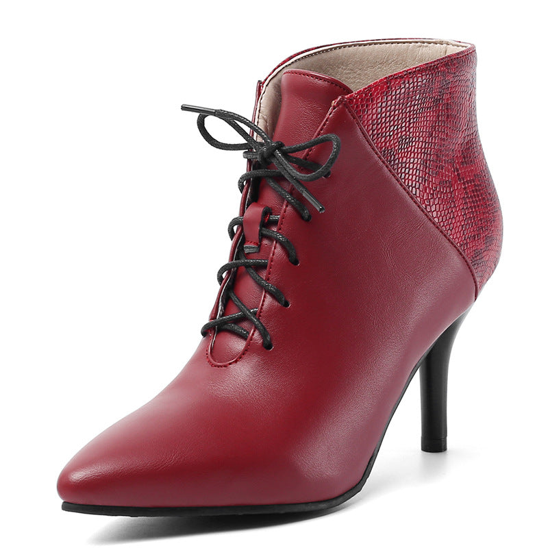 Presenting DiverseHue Plus Size High Heel Short Boots—fashion-forward color blocking for a chic and confident stride