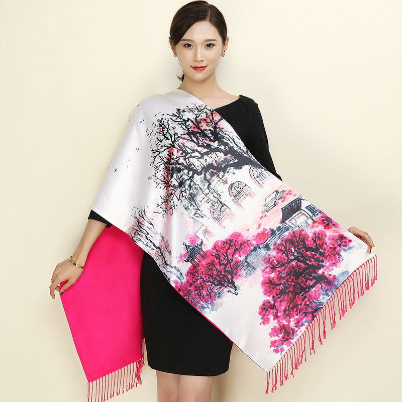 With a cheongsam shawl