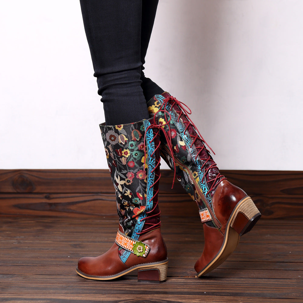 Retro ethnic leather women's boots