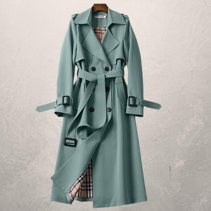 AutumnBreeze: Women's mid-length trench coat, an autumn long windbreaker for a stylish and comfortable look.