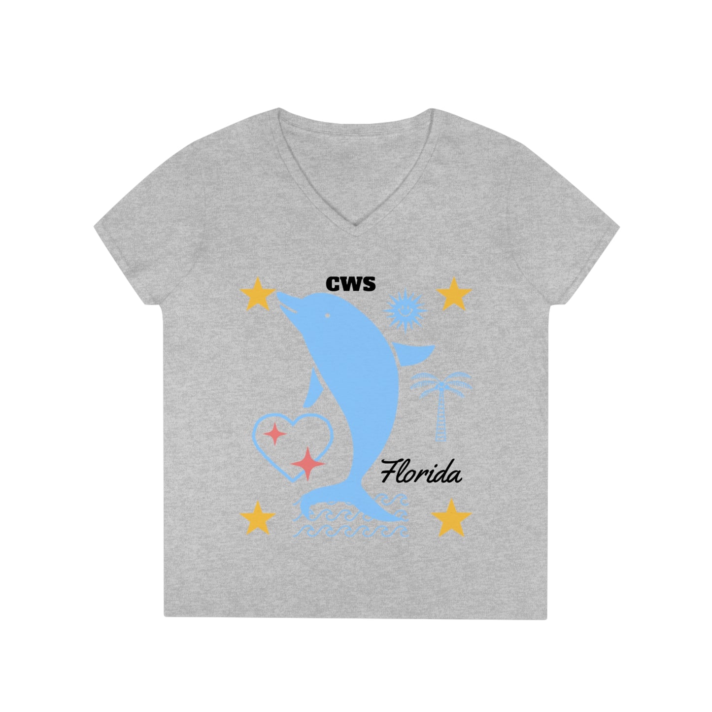 CWS Florida Dolphin Ladies' V-Neck T-Shirt By Cozy Winter Store (ships within USA only)