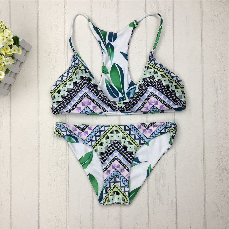 Sexy Brazilian Bikinis Women Swimsuit Double-sided printing Swimwear Green Brazilian Bikini Set Halter Bathing Suits