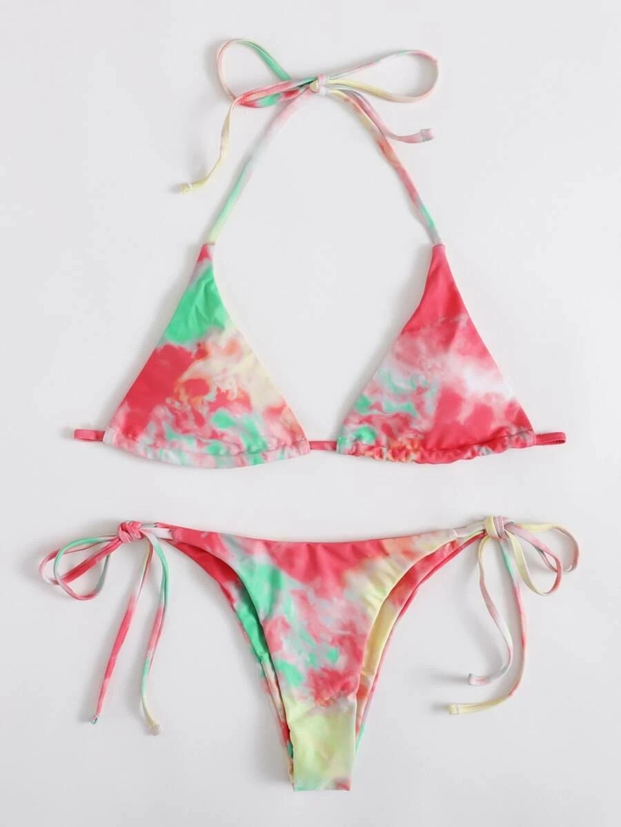 Multicolored printed split print swimsuit women