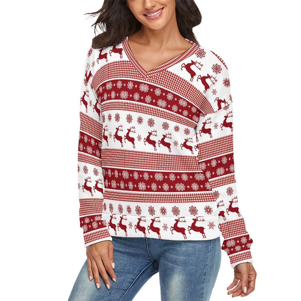 CWS Cozy Sweaters Women's V-Neck Christmas Style Long Sleeve Sweater by Cozy Winter Store