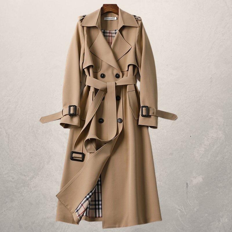 AutumnBreeze: Women's mid-length trench coat, an autumn long windbreaker for a stylish and comfortable look.