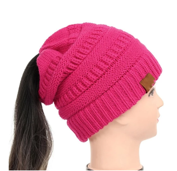 Beanie-Mütze mit hohem Dutt und Pferdeschwanz, dick, weich, dehnbar, Zopfmuster, warm, flauschig, gefüttert, Totenkopf-Mütze, Acryl-Mützen für Herren und Damen