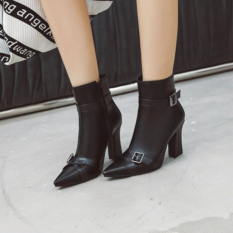 Women's boots pointed toe thick high heel ankle boots