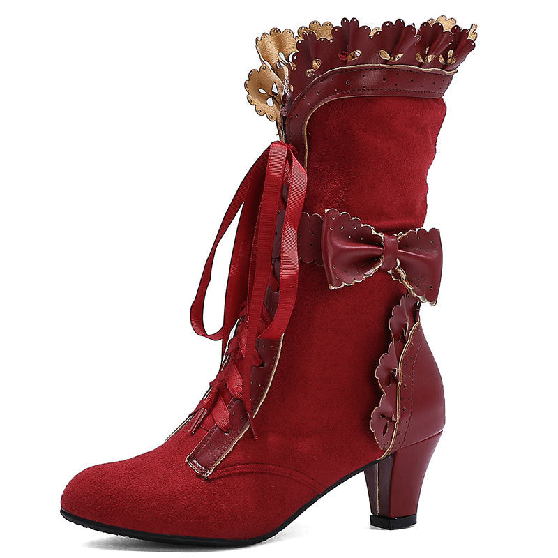 Lolita high heel lace-up plus size women's boots