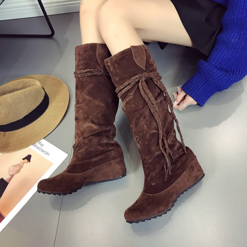 Large size boots spot tassel boots increase in Europe and the United States round head high boots women's boots