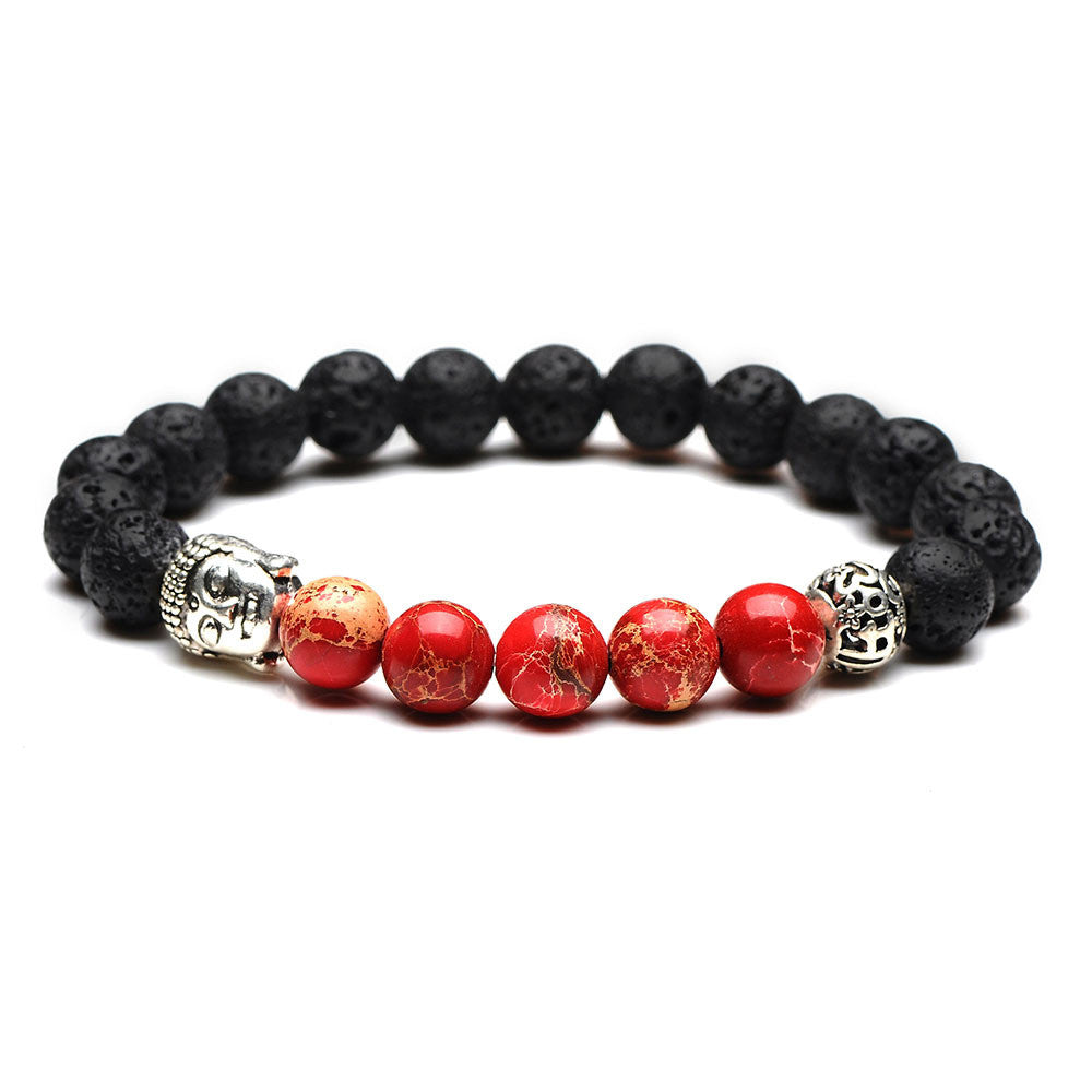 Antikes silbernes Buddhakopf-Armband mit 8 mm Hohlkugeln aus Naturstein