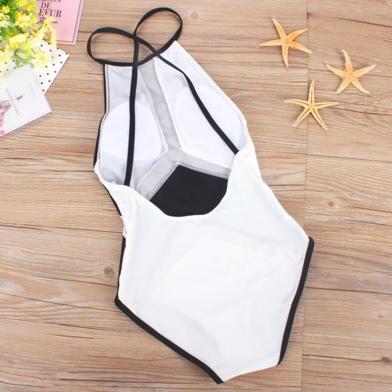 European and American women's mesh stitching sexy bikini one-piece swimsuit