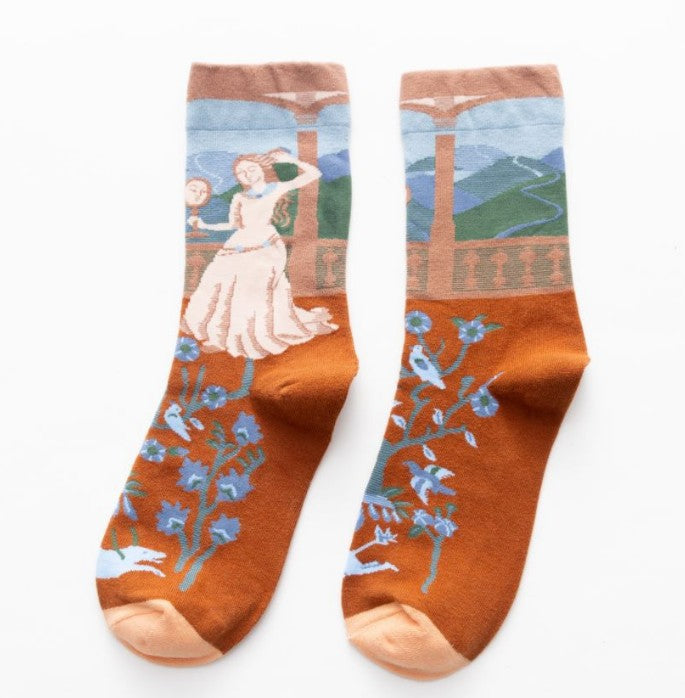 Trendy Socken mit künstlerischer Illustration bis zur Mitte der Wade