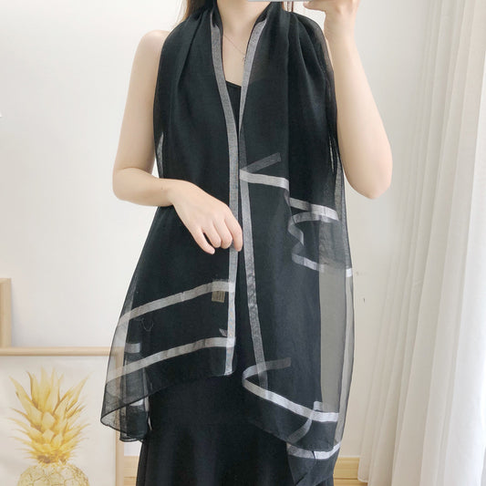 Silk wool long scarf shawl