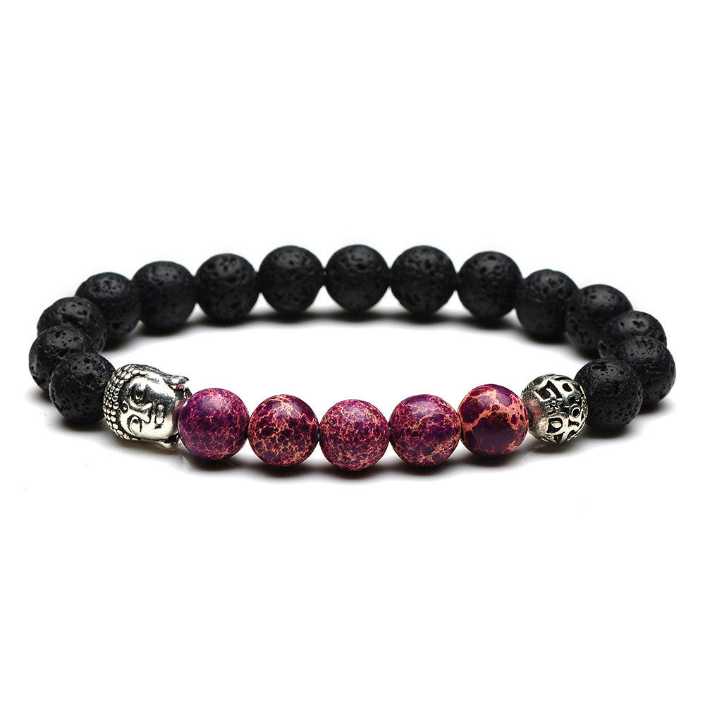 Antikes silbernes Buddhakopf-Armband mit 8 mm Hohlkugeln aus Naturstein