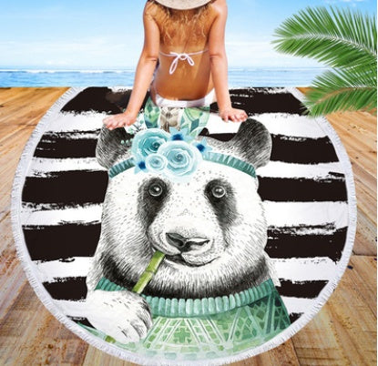 Round beach towel, cute animal, panda, beach towel, shawl cushion, microfiber