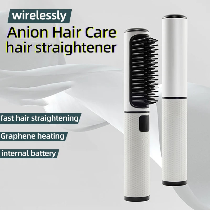 LCD USB Charging Straight Comb Negative Ion Lazy Hair Straightener Curly Hair Dual-use Broken Hair Finishing