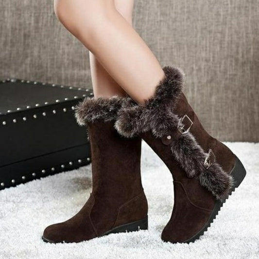 Step into winter warmth with LunaWarm's Brown Fur Mid-Calf Boots—casual comfort, slip-on ease, and fashionable flats for the perfect cold-weather style.