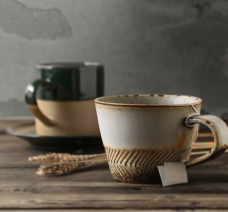 Kaffeetasse im japanischen Stil, Vintage-Kaffeetasse aus Steingut