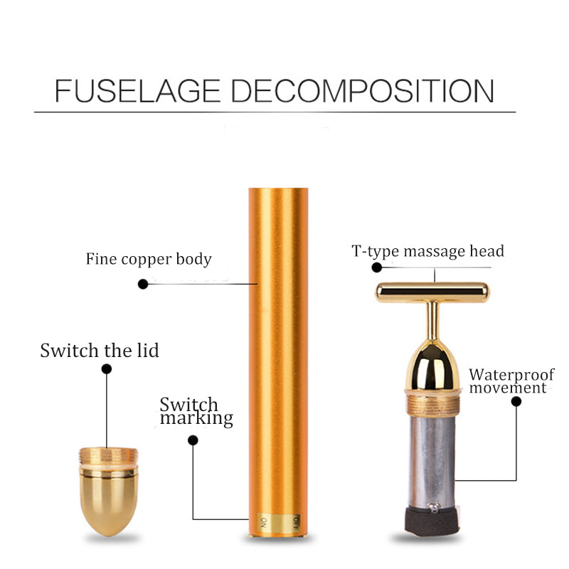 Face 24K Gold Vibration Pulse Beauty Bar Firming Facial Roller Massager Stick Lift Skin Tightening Wrinkles Pen