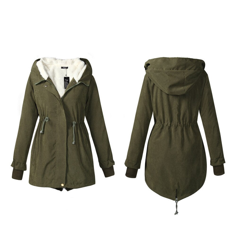 Winter Charm: Bella's vintage hooded parka, warm and fashion-forward.