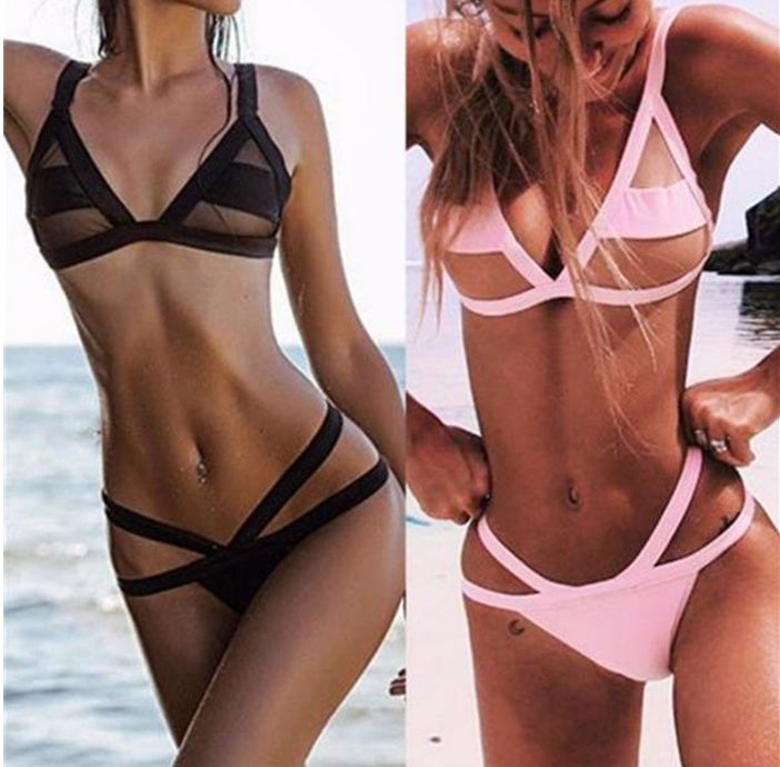 Sexy Bikini Women Set Mesh Transparent Patchwork Swimwear Women Summer Bathing Suit Bathing Suit Monokini