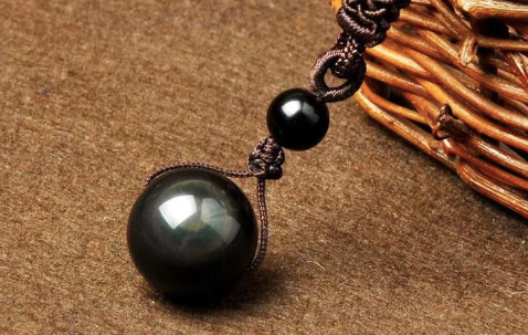 Halskette mit natürlichem Obsidian-Regenbogenauge, Glücksbringer, Perlenanhänger, Polyester-Seilkette, Halskette, Schmuck für Damen