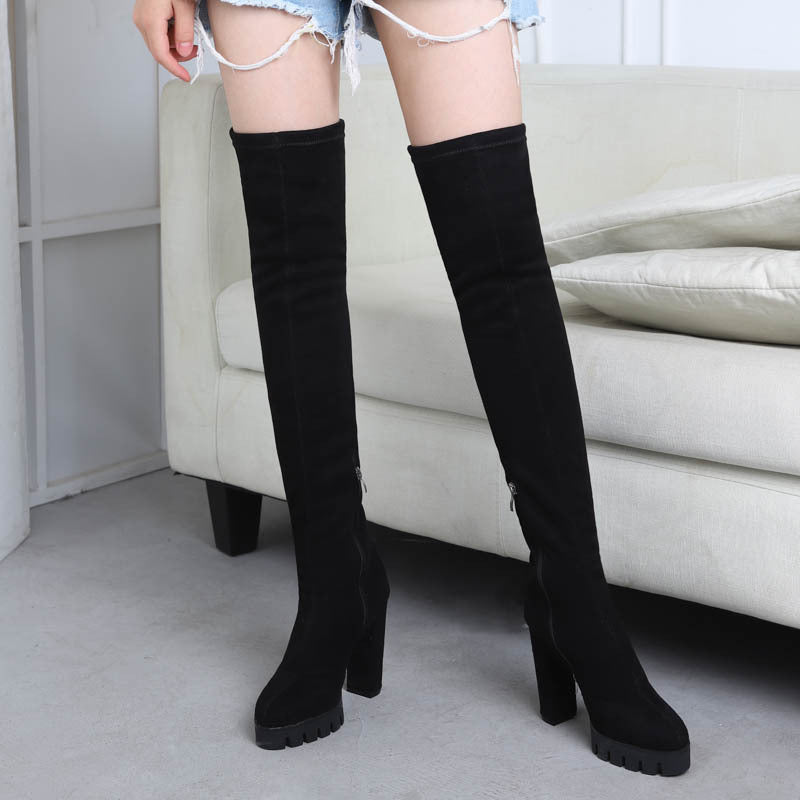 Thick-heeled high-length over-the-knee boots