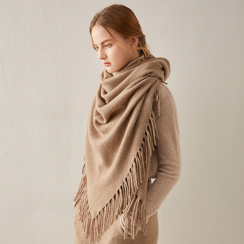 Scarf fringed cashmere shawl