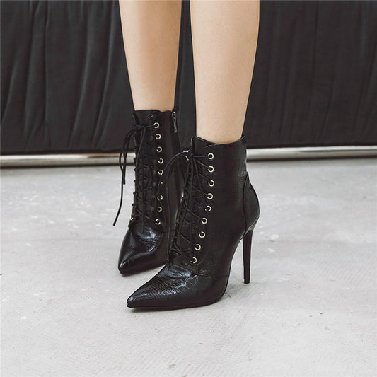 Stiletto super high heel stone pattern pointed toe boots