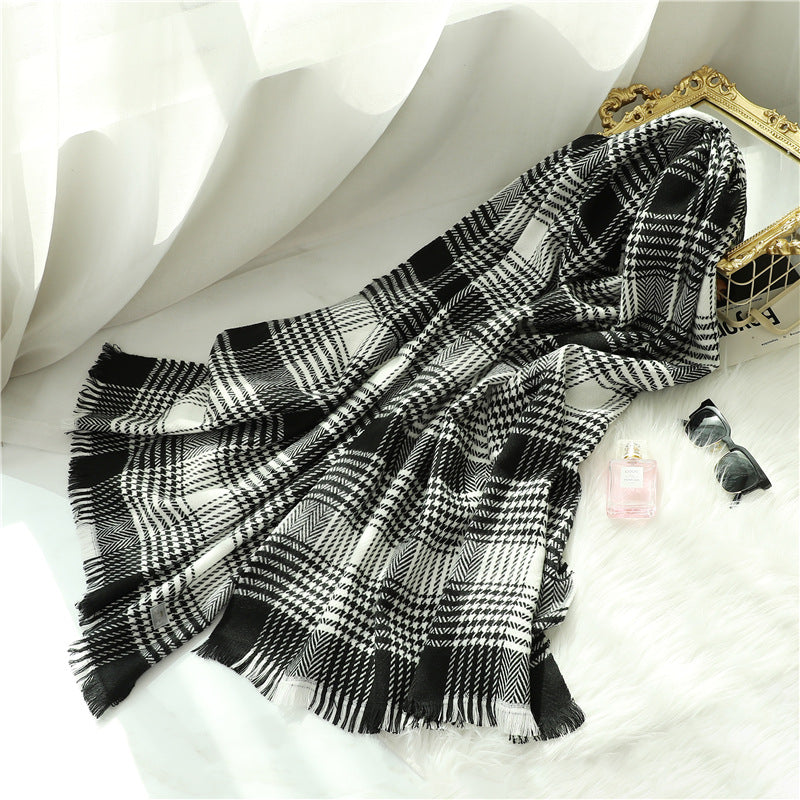 Warm cashmere plaid shawl scarf