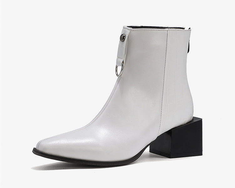 Square boots with metal trim