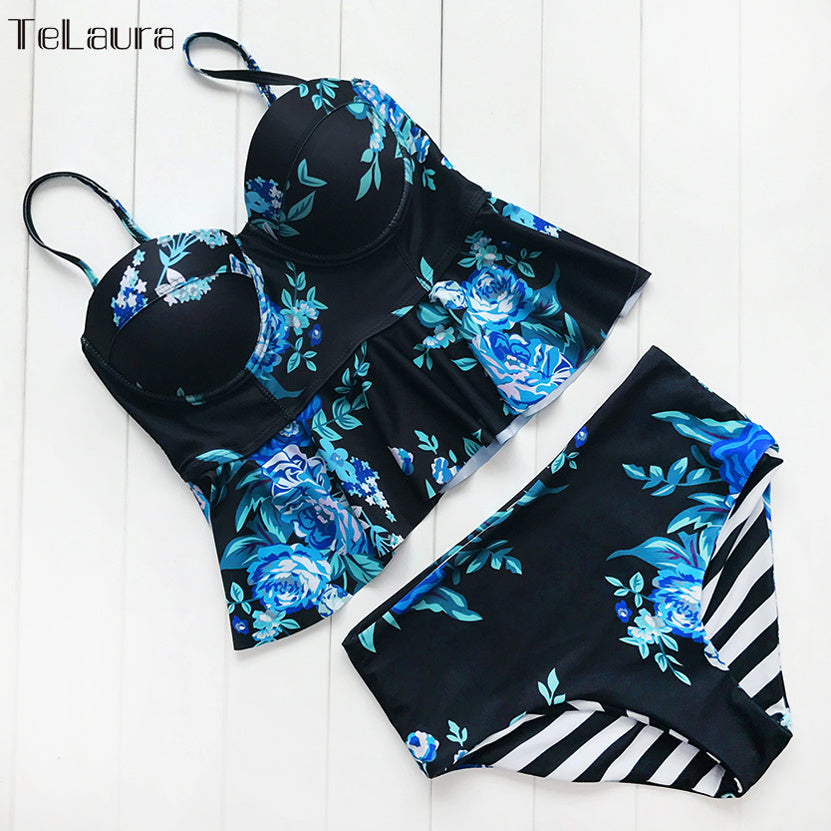 Sexy Bikini Swimwear Women Push Up Swimsuit High Waisted Bathing Suit Floral Biquini Two Piece Bikinis Tankini Beachwear