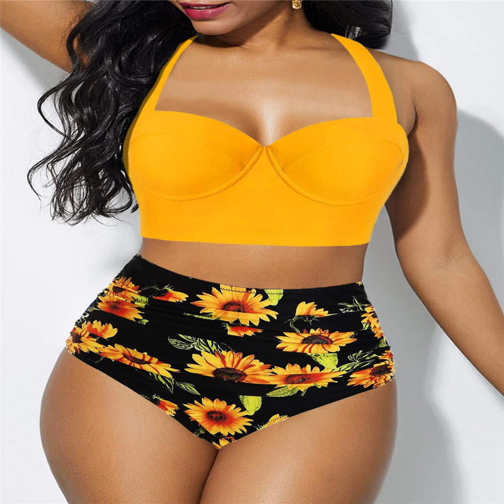 Sunflower print bikini set