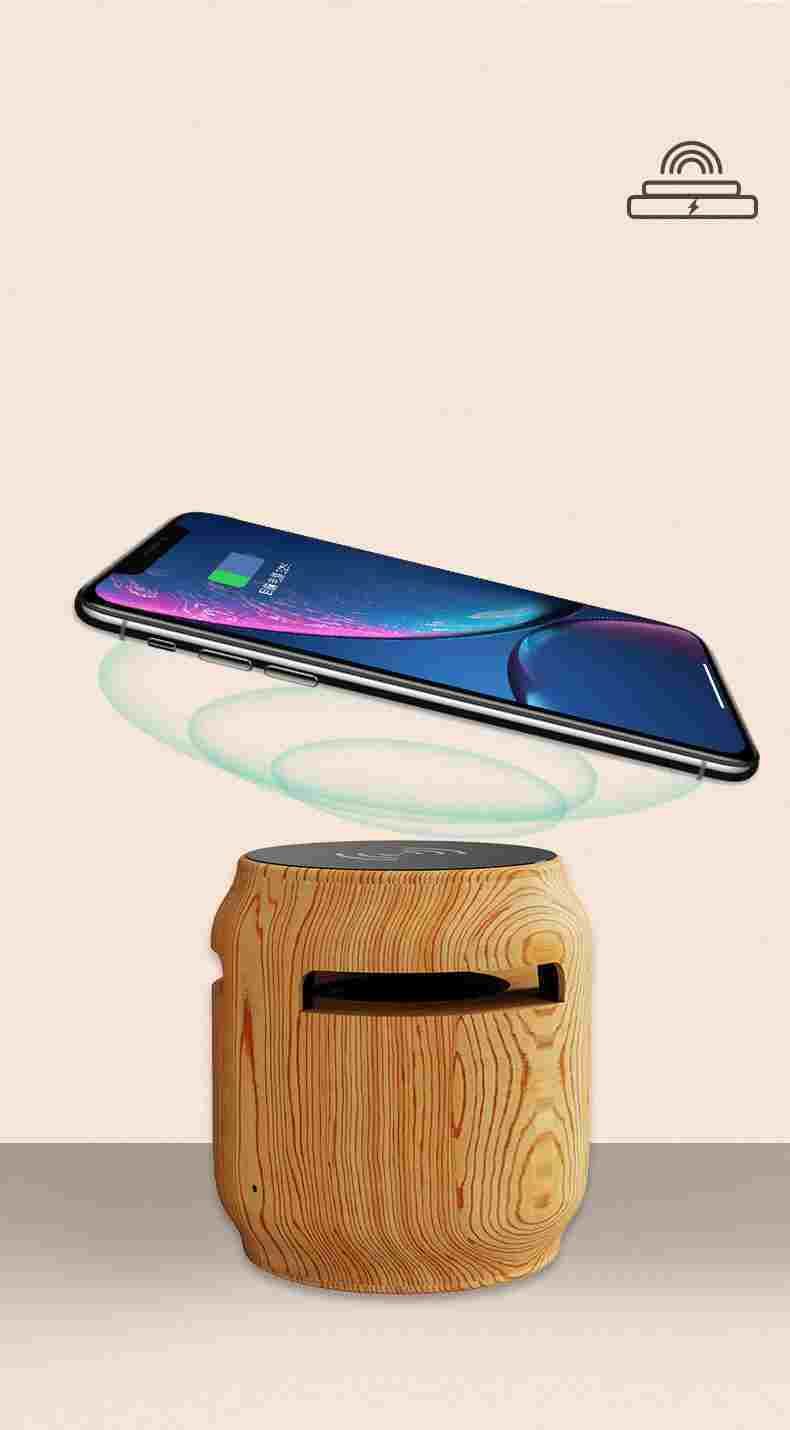 Wireless Bluetooth Speaker Wood Grain Large Volume Small Subwoofer Wireless Charger 2 In 1