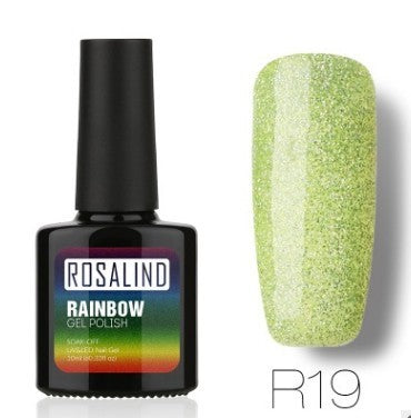 Nail free, long-lasting, non-toxic, nail polish, ROSALIND phototherapy glue, star studded rainbow system.