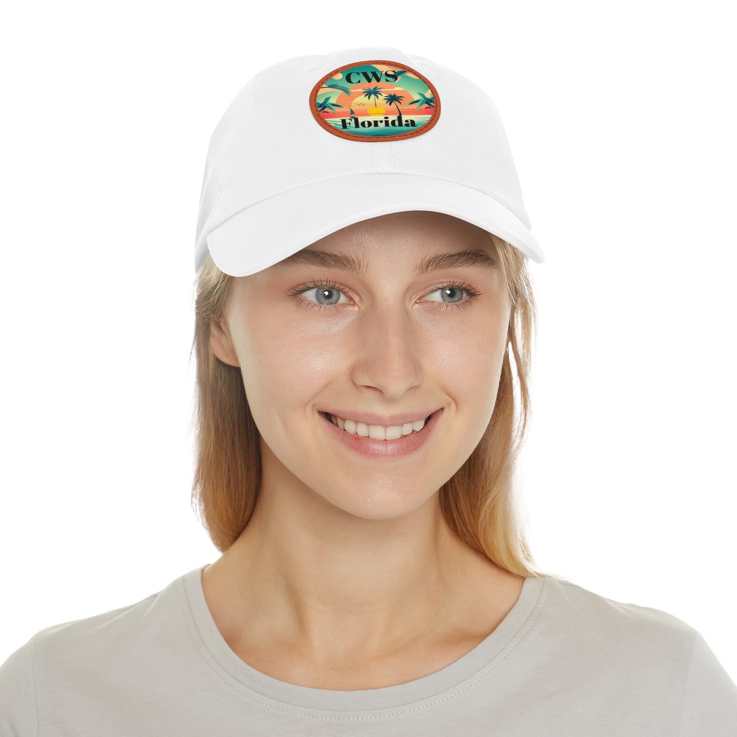 CWS Florida Palm Beach Dad Hat with Leather Patch (Round) By Cozy Winter Store (ships within USA only)