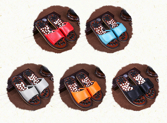 PebbleSoothe: Foot massage slippers with pebble design for relaxation.