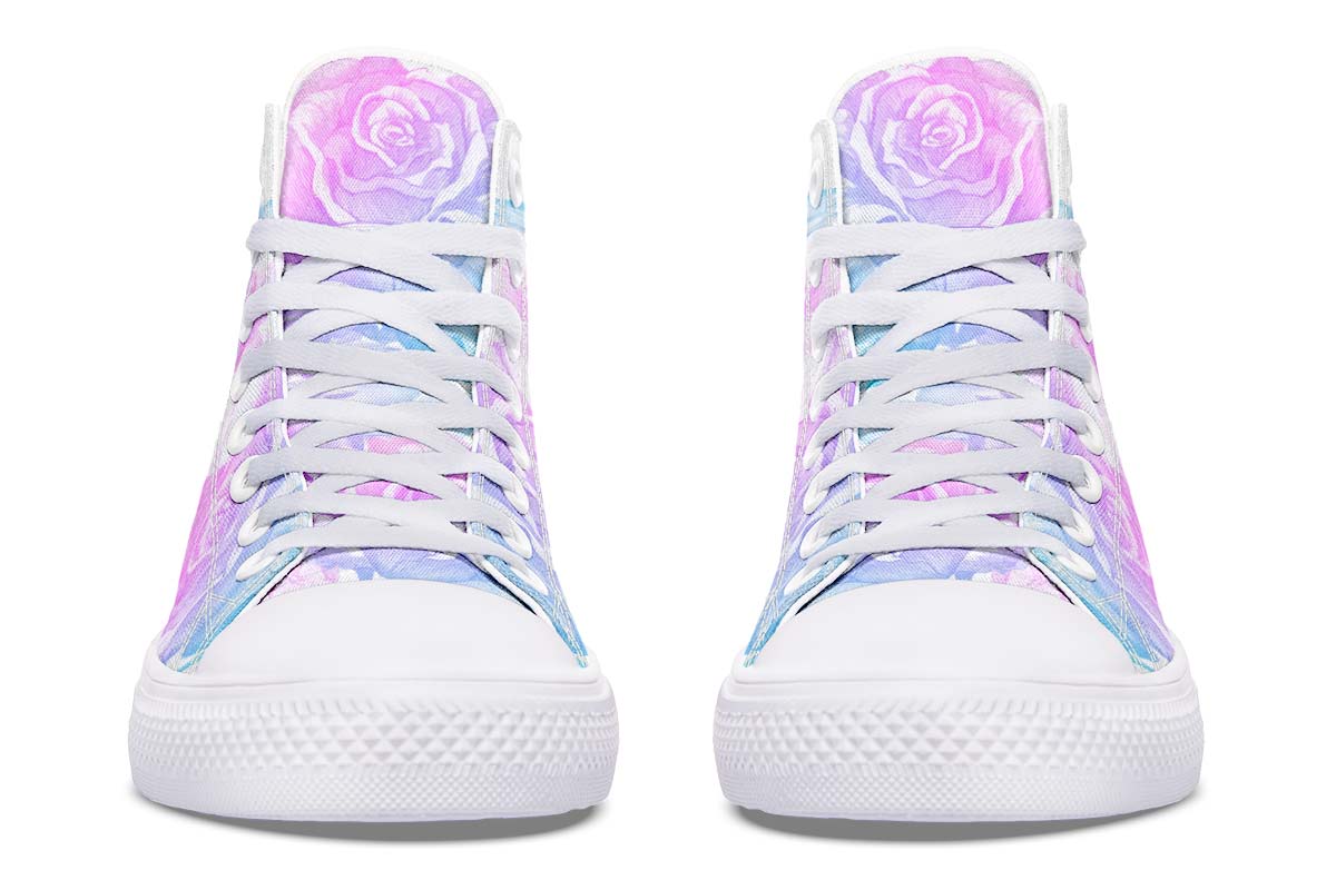 UrbanKicks Blue Flowers Printed Couple High-top Canvas Shoes